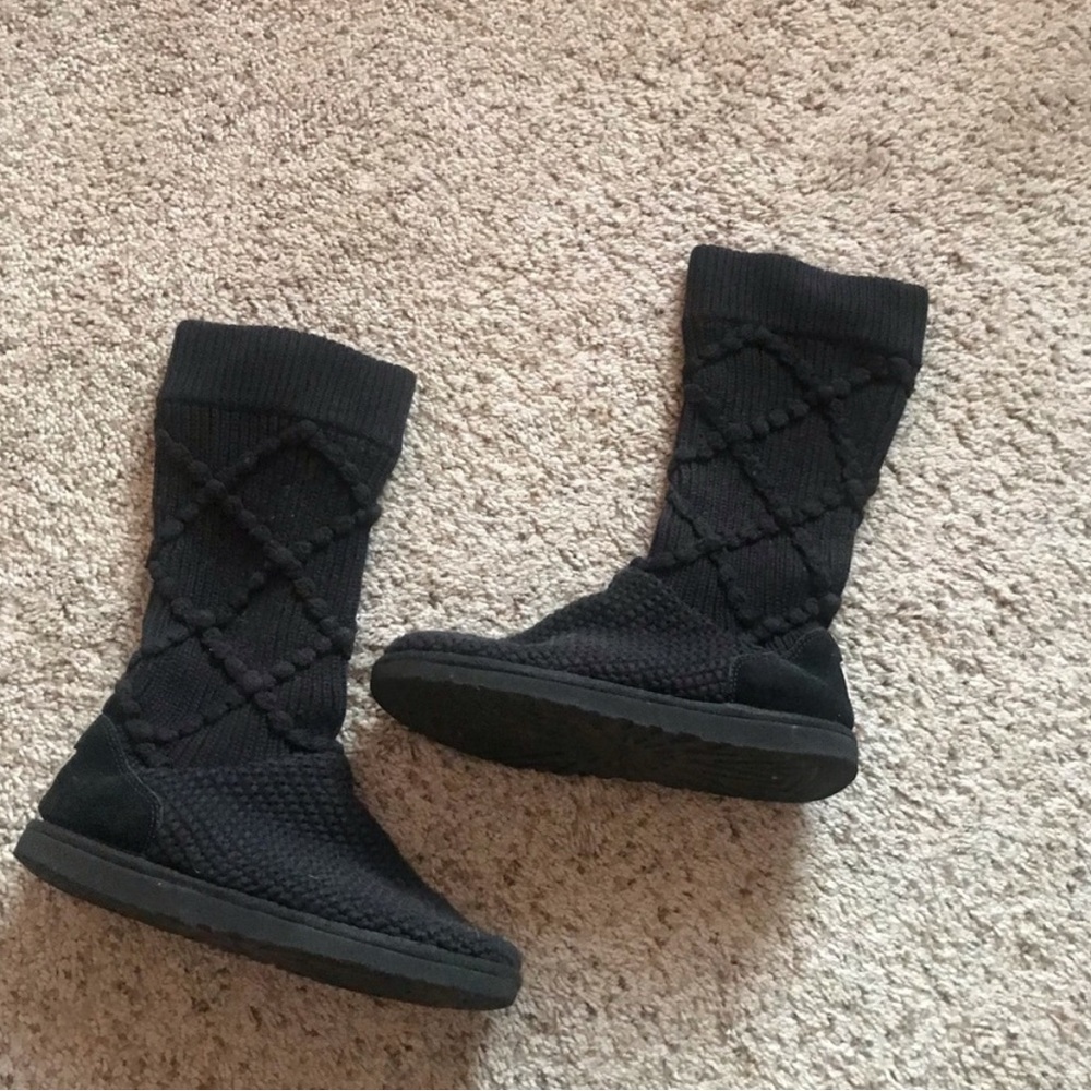 UGG Classic Argyle Knit Sweater Knee High Boots Womens Size 7 5879 Black